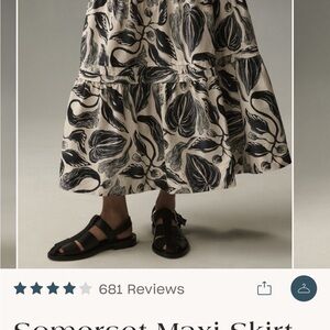 Anthropologie Somerset Black and Cream Patterned Maxi Skirt